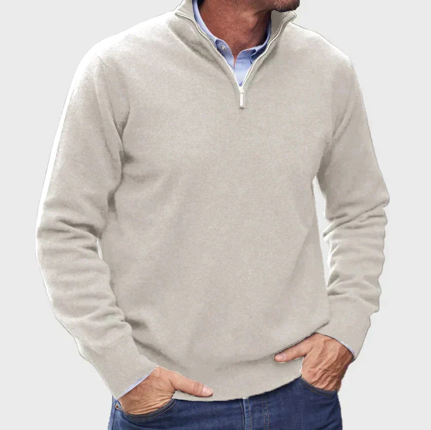 Men's Quarter Zip Knit Sweater in Stone