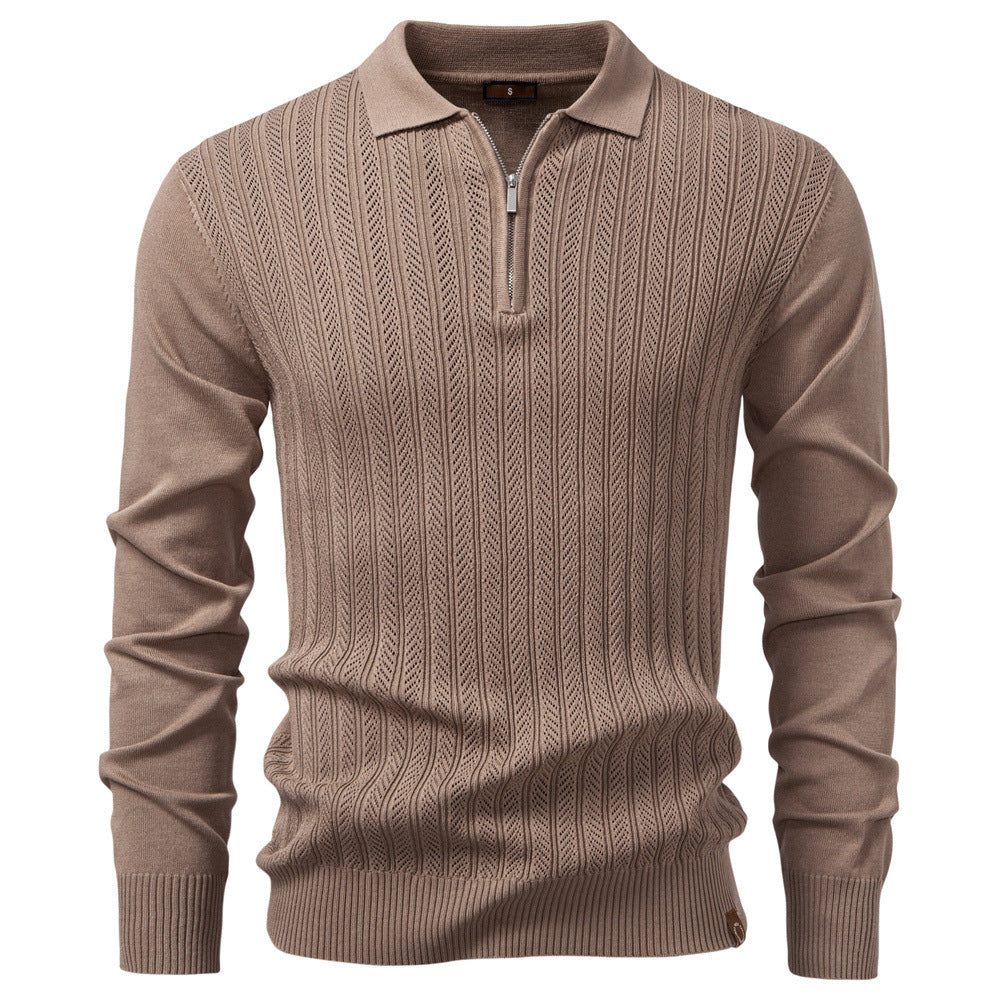 Men's Quarter Zip Polo Sweater in Camel