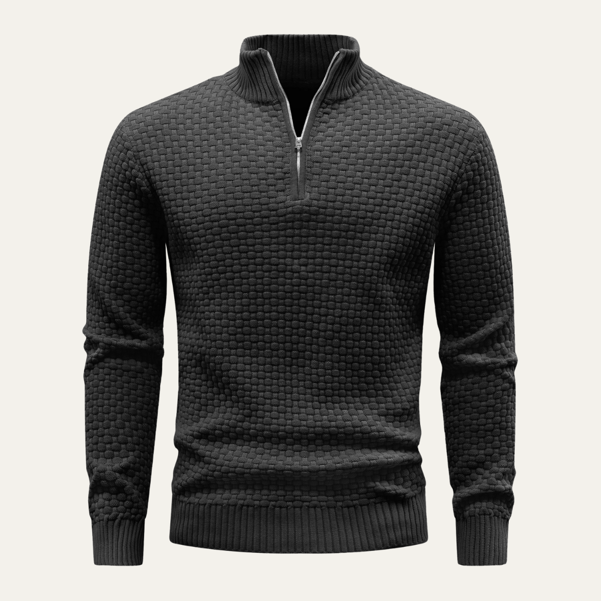 Men's Quarter Zip Textured Sweater in Black
