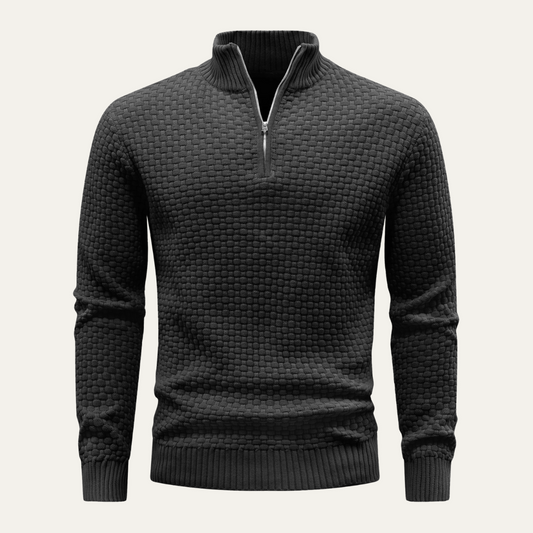 Men's Quarter Zip Textured Sweater in Black