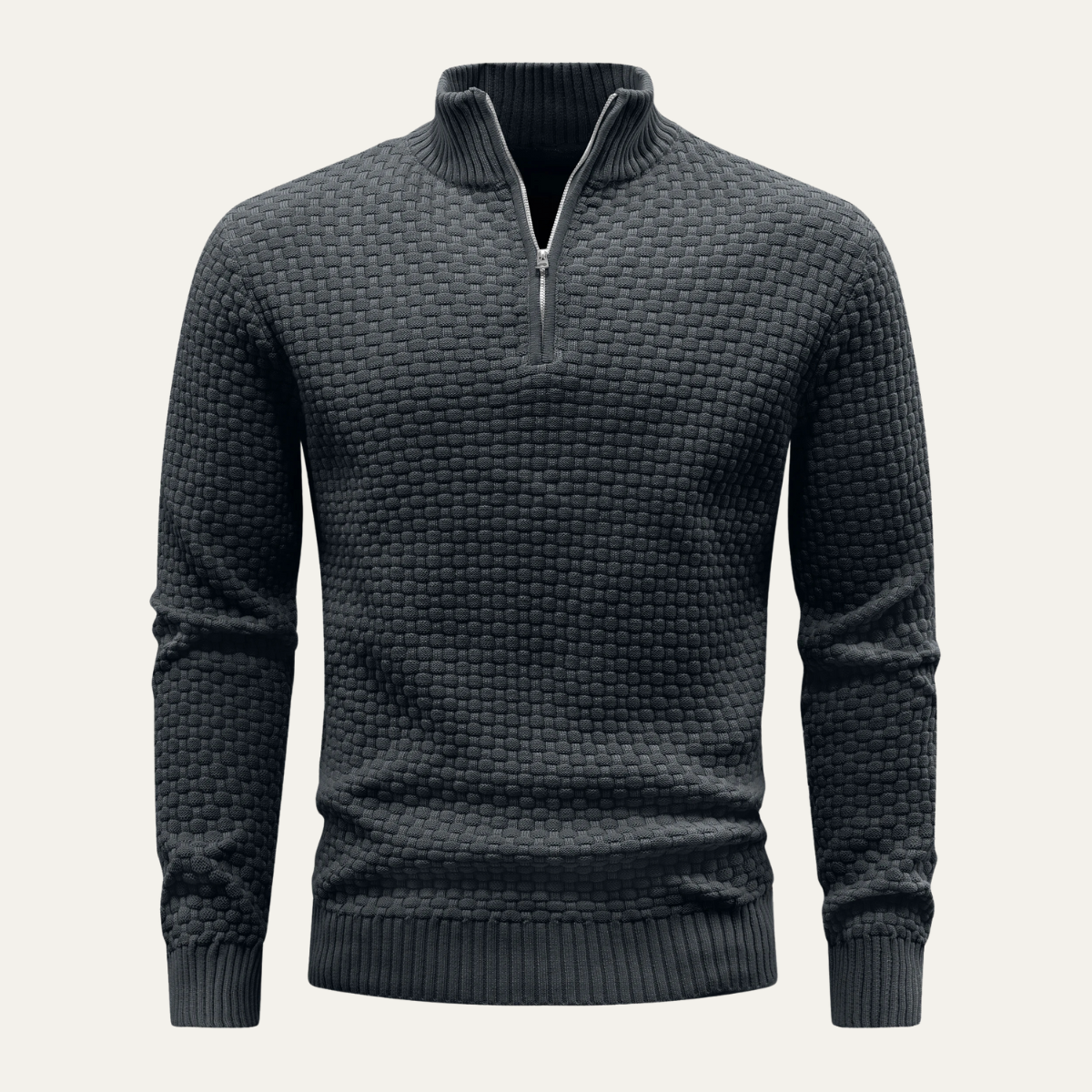 Men's Quarter Zip Textured Sweater in Dark Grey