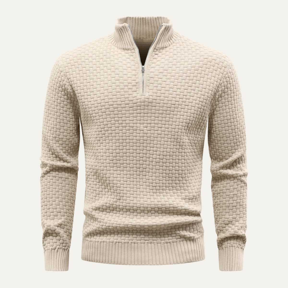 Men's Quarter Zip Textured Sweater in Khaki