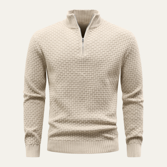 Men's Quarter Zip Textured Sweater in Khaki