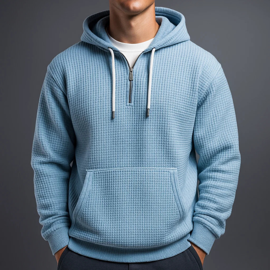 Men's Quarter Zip Waffle Hoodie in Blue