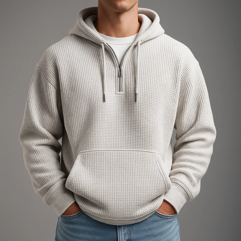 Men's Quarter Zip Waffle Hoodie in Grey
