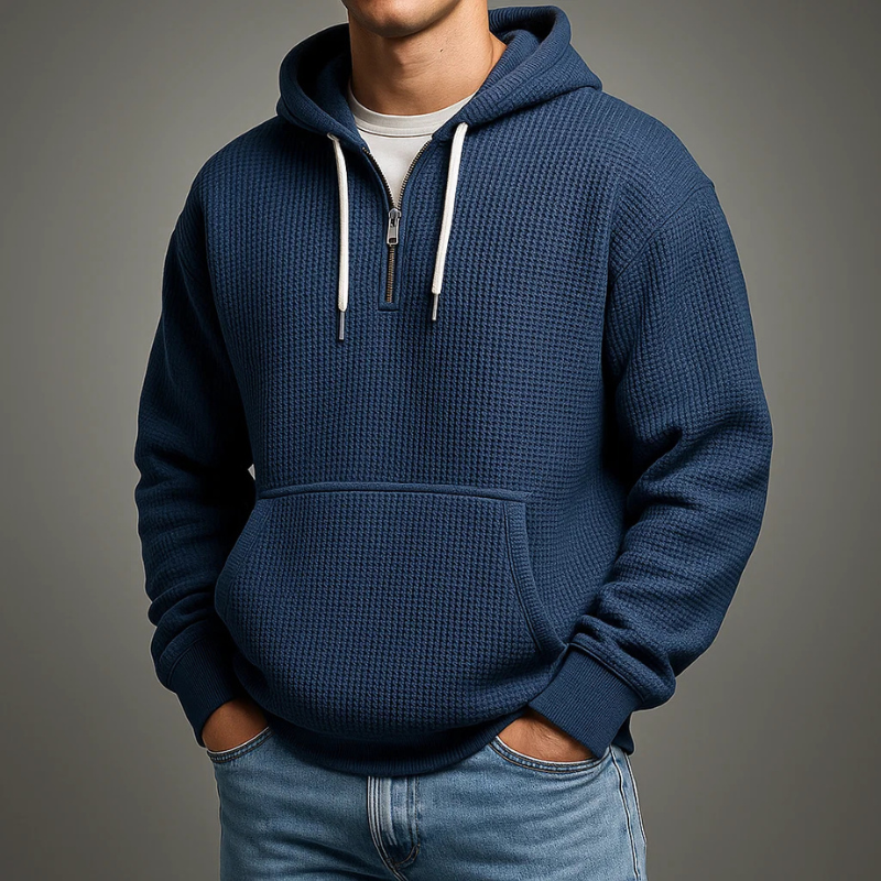 Men's Quarter Zip Waffle Hoodie in Navy
