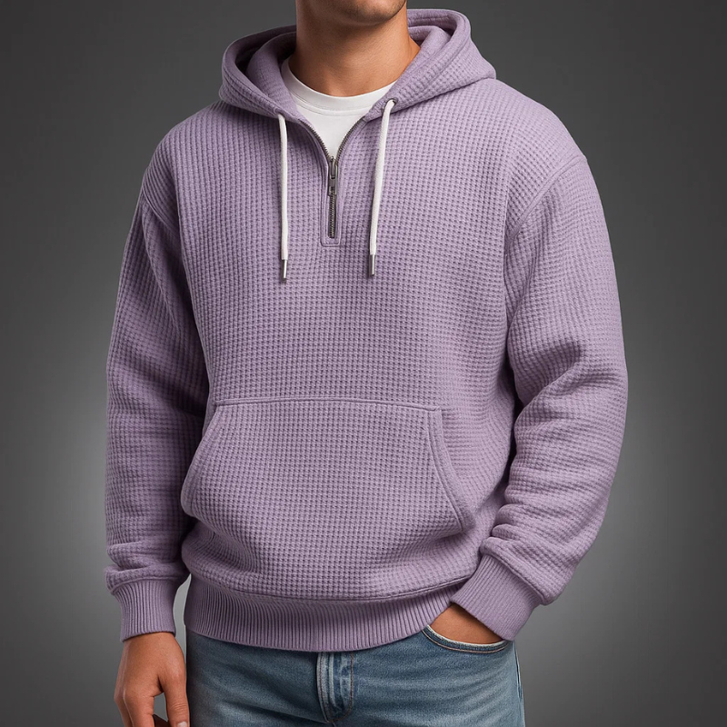 Men's Quarter Zip Waffle Hoodie in Purple