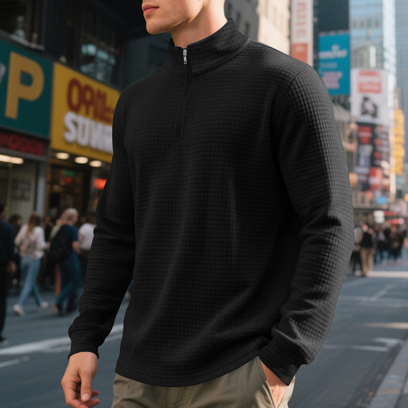 Men's Quarter Zip Waffle Sweater in Black
