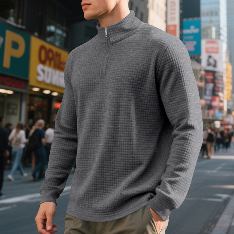 Men's Quarter Zip Waffle Sweater in Grey
