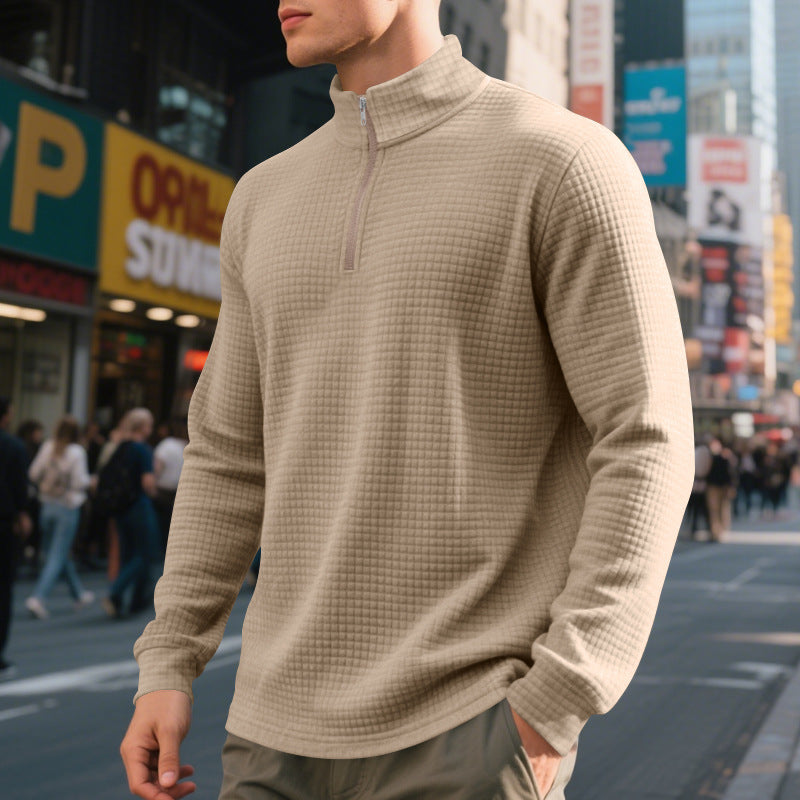 Men's Quarter Zip Waffle Sweater in Khaki