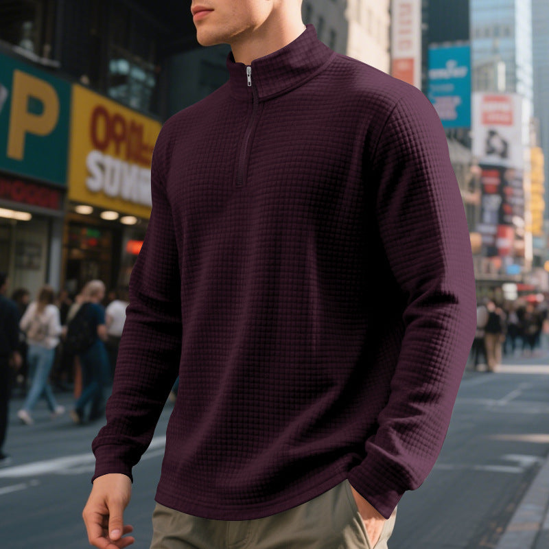 Men's Quarter Zip Waffle Sweater in Wine