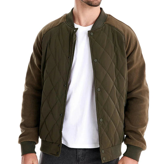 Men's Quilted Varsity Bomber Jacket with Warm Padding