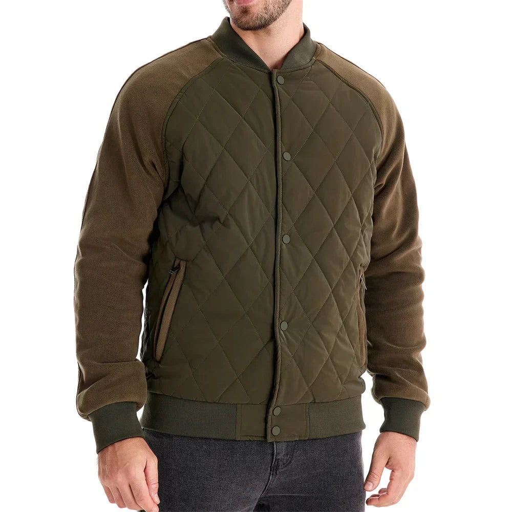 Men's Quilted Varsity Bomber Jacket with Warm Padding
