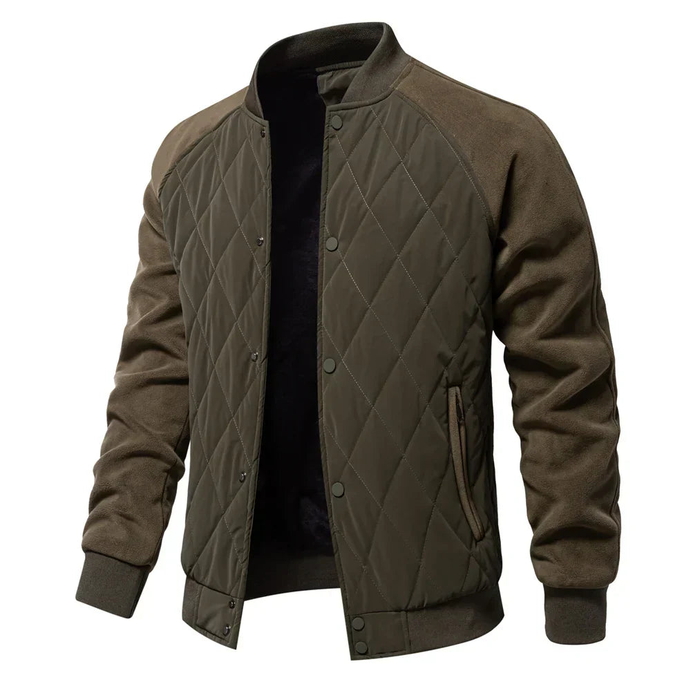 Men's Quilted Varsity Bomber Jacket with Warm Padding
