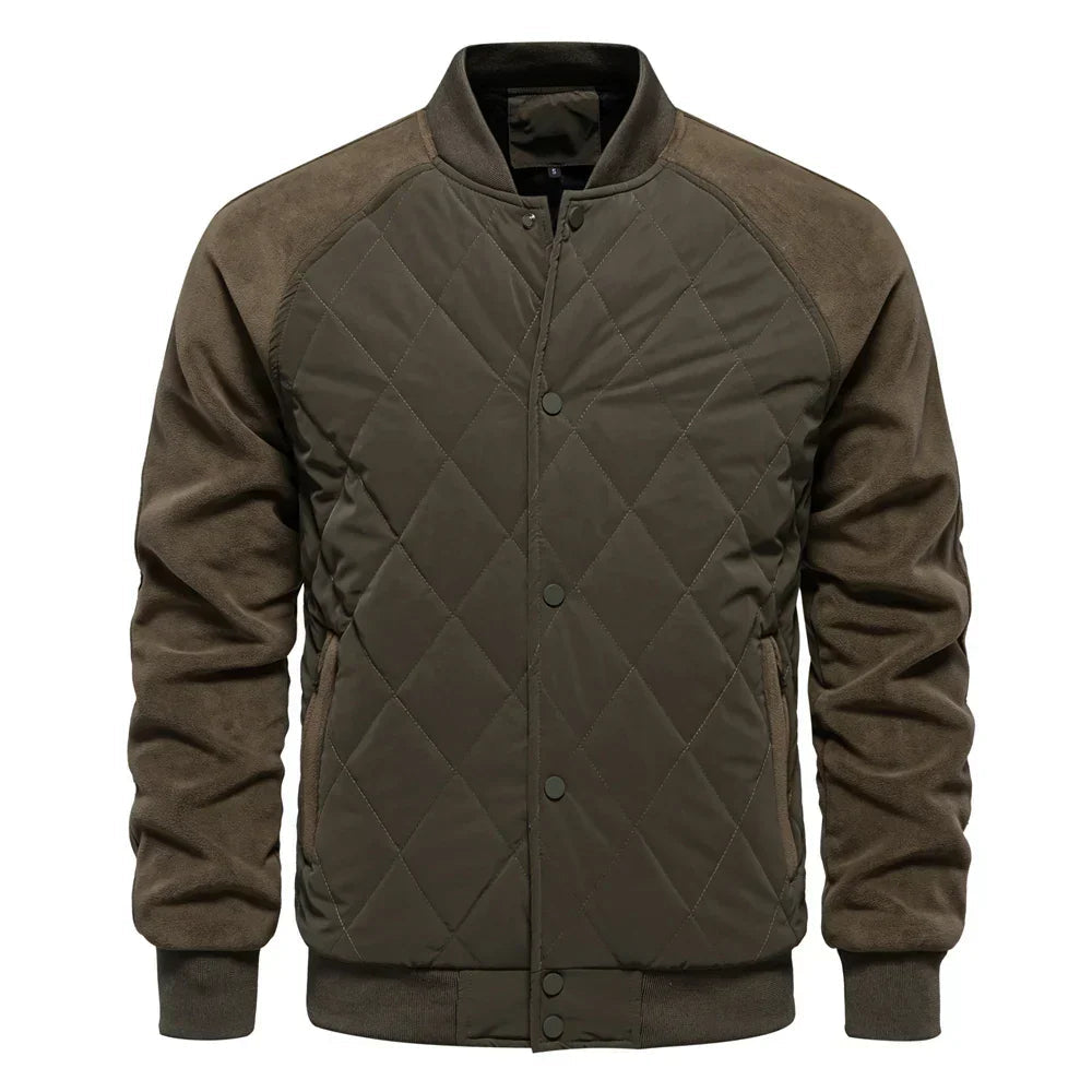 Men's Quilted Varsity Bomber Jacket with Warm Padding