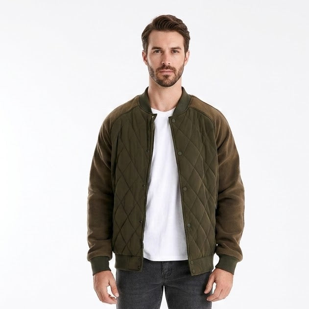 Men's Quilted Varsity Bomber Jacket with Warm Padding