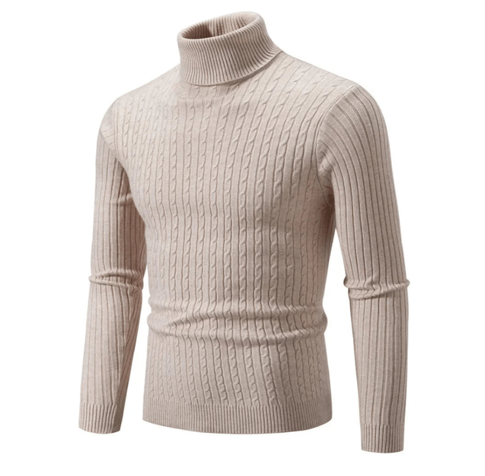Men's Ribbed Turtleneck Sweater in Beige