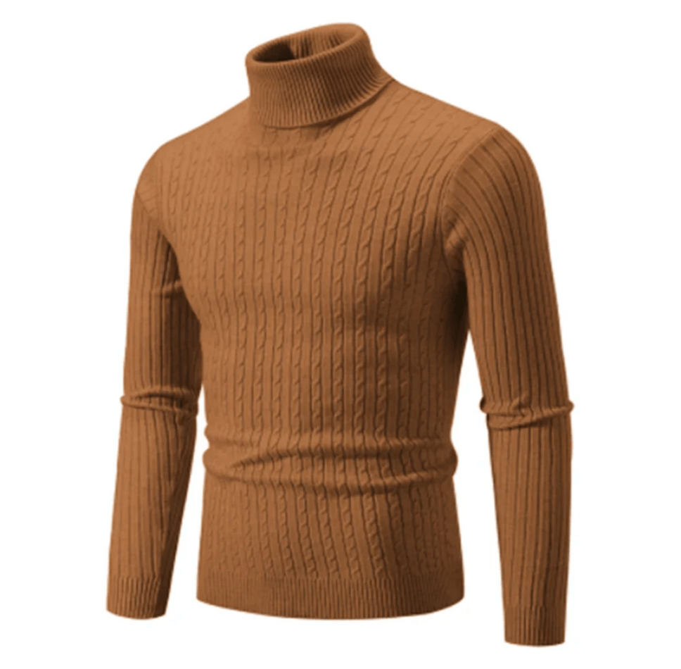 Men's Ribbed Turtleneck Sweater in Brown