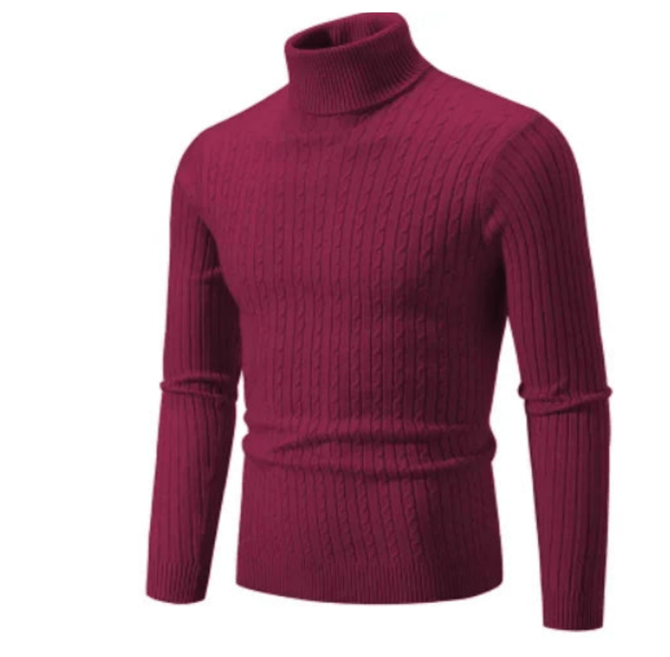Men's Ribbed Turtleneck Sweater in Burgundy