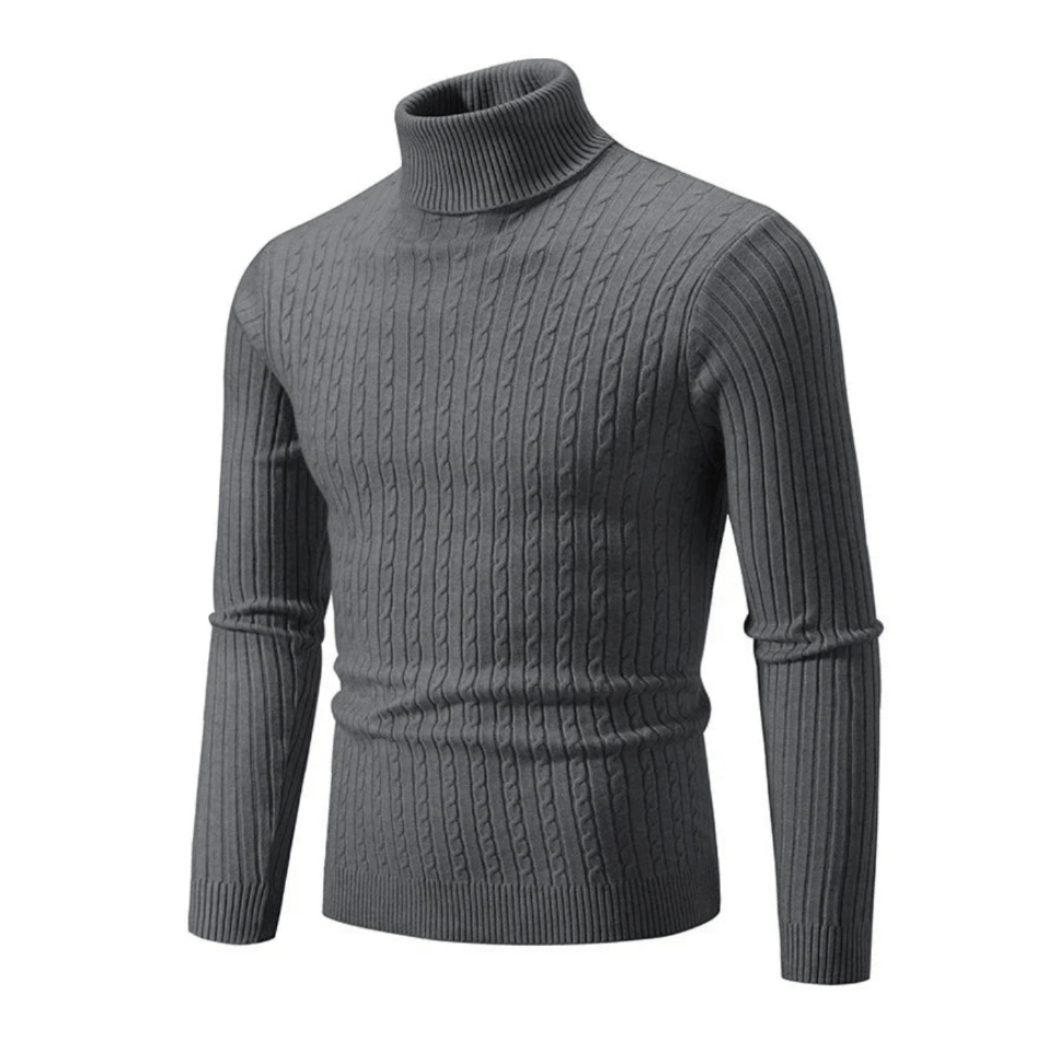 Men's Ribbed Turtleneck Sweater in Dark Grey