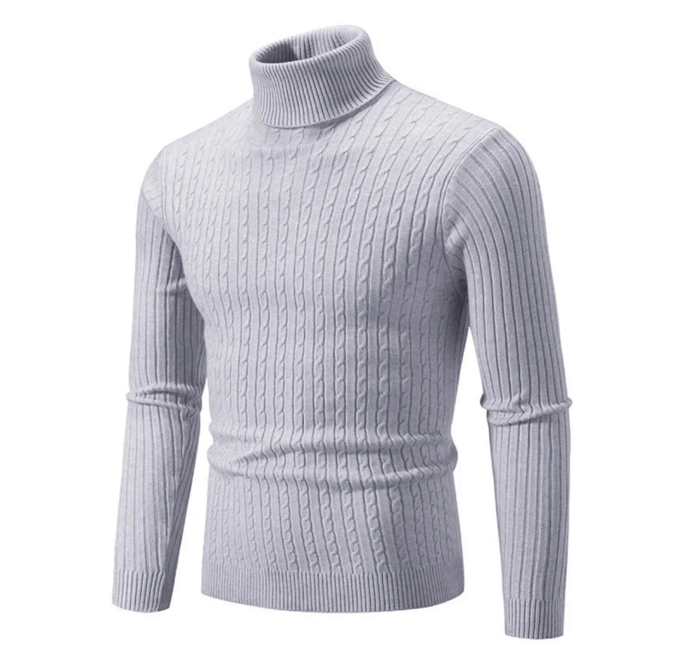 Men's Ribbed Turtleneck Sweater in Light Grey