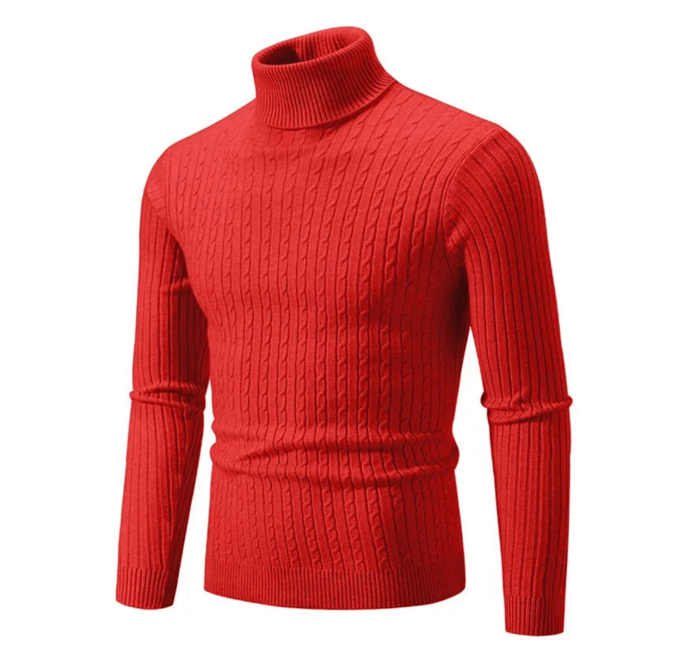 Men's Ribbed Turtleneck Sweater in Red