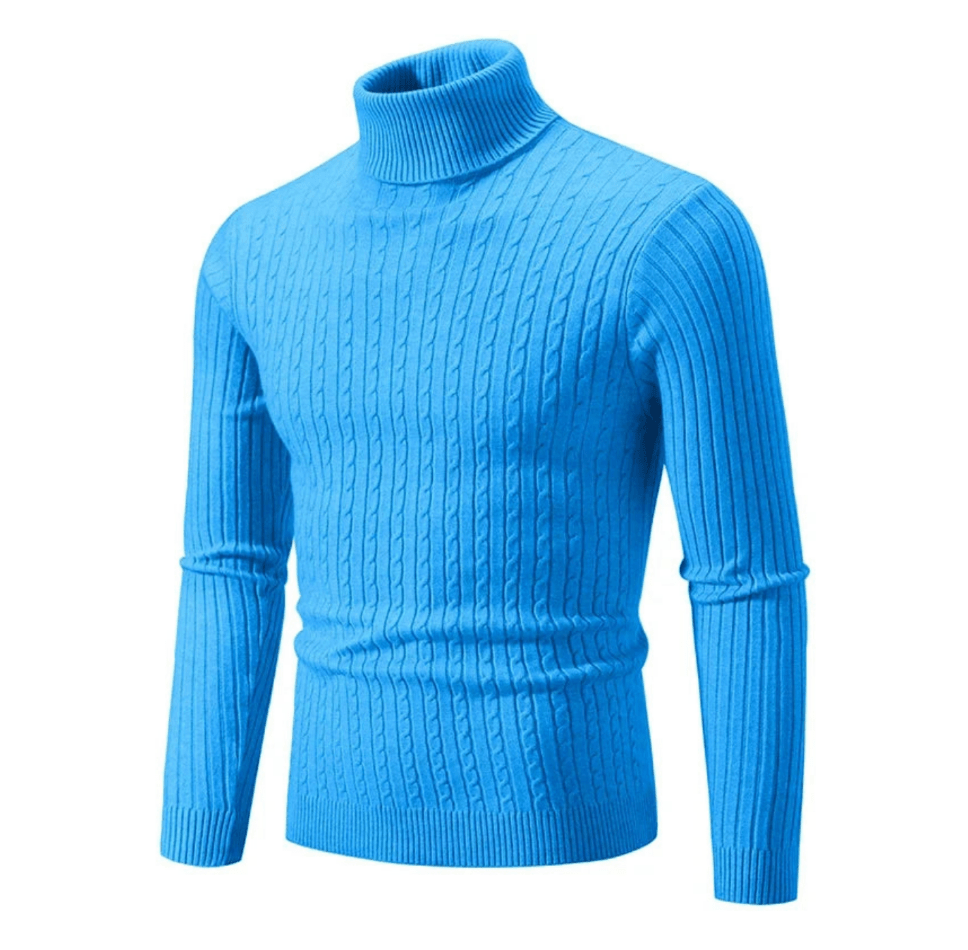 Men's Ribbed Turtleneck Sweater in Sky Blue