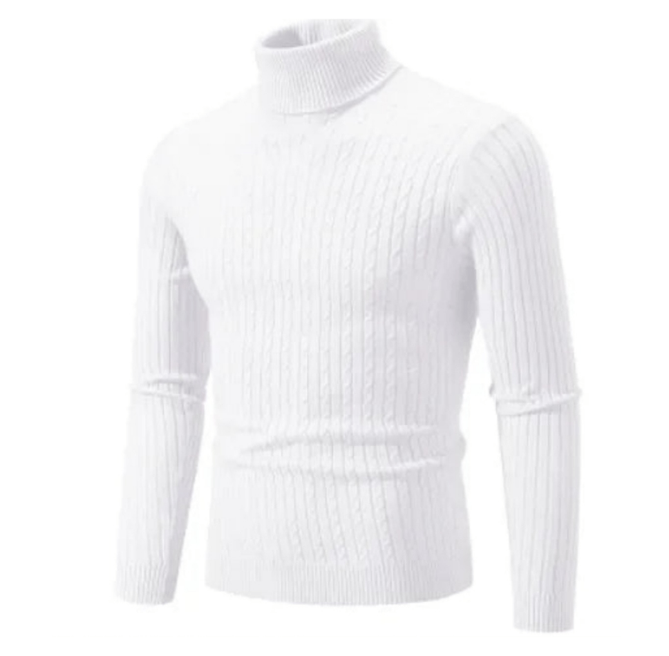 Men's Ribbed Turtleneck Sweater in White