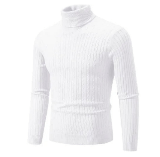 Men's Ribbed Turtleneck Sweater in White
