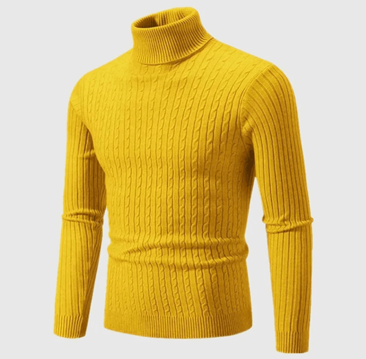 Men's Ribbed Turtleneck Sweater in Yellow