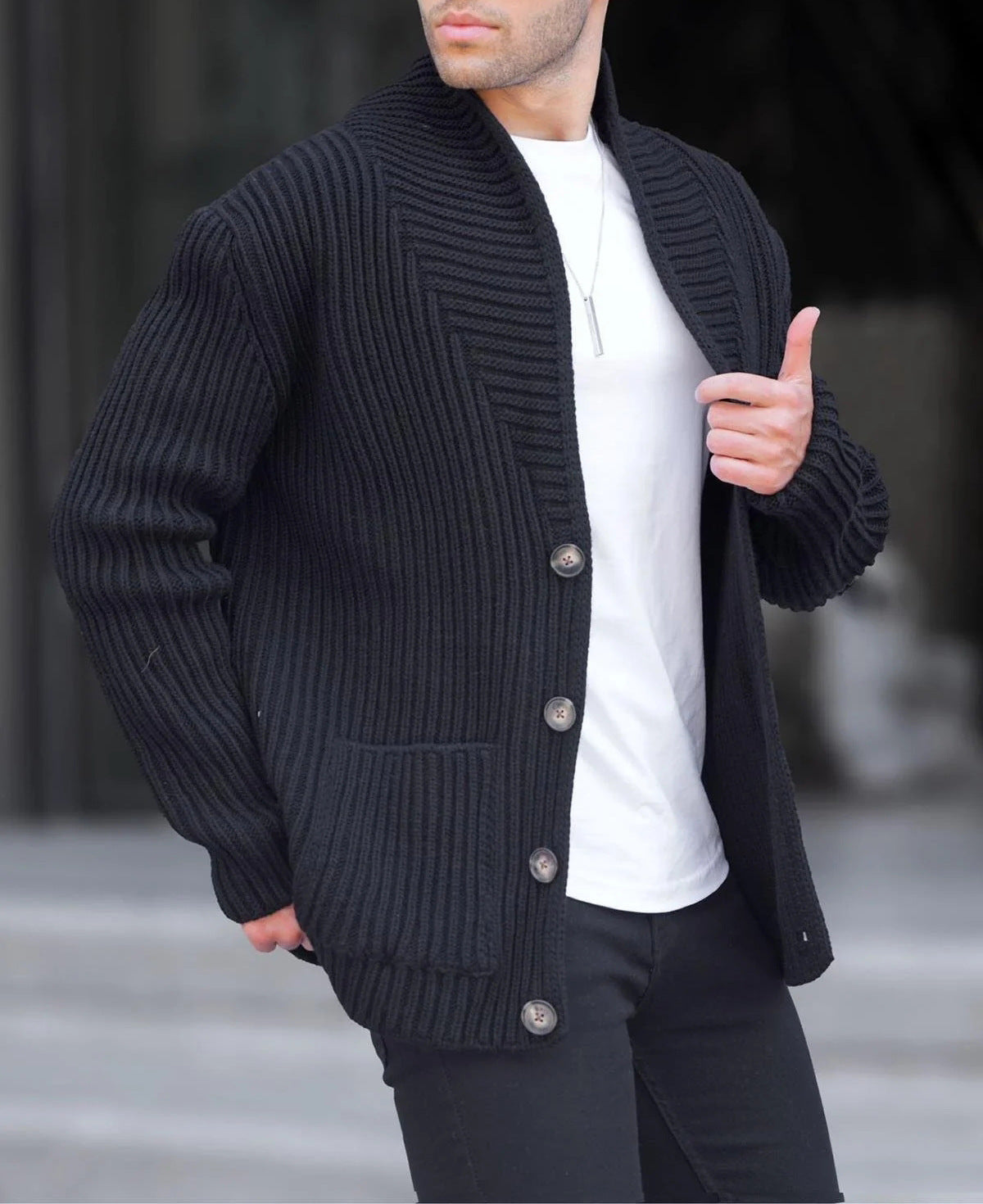Men's Shawl Collar Cardigan in Black