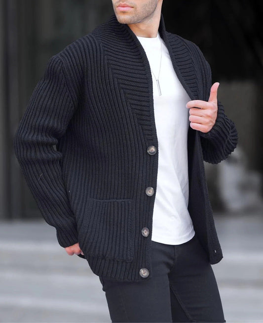 Men's Shawl Collar Cardigan in Black