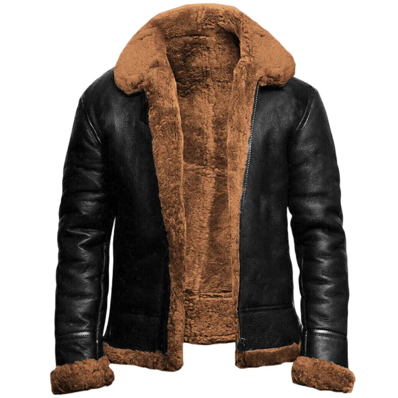 Men's Shearling Leather Winter Coat in Brown