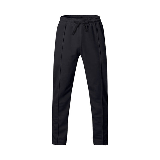 Men's dark grey slim fit joggers with front centre seam and elasticated waistband