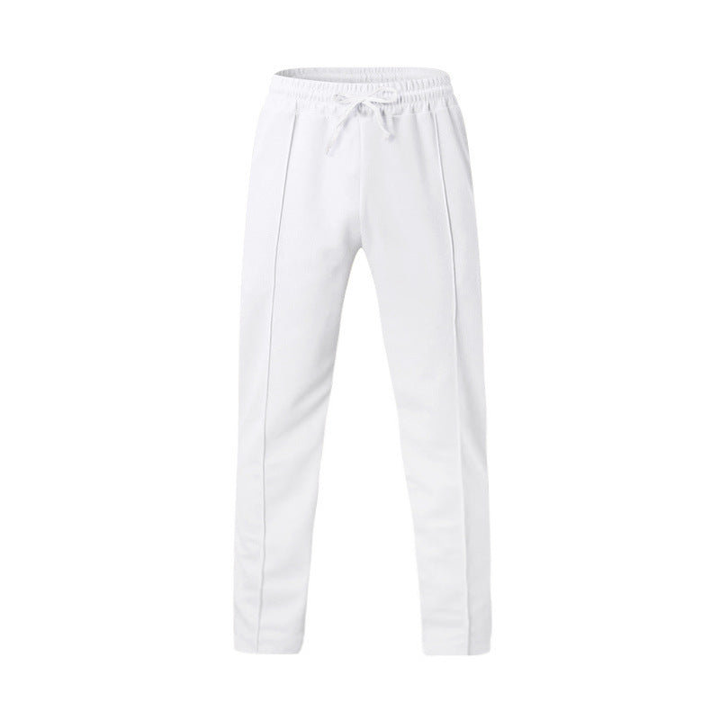 Men's dark grey slim fit joggers with front centre seam and elasticated waistband