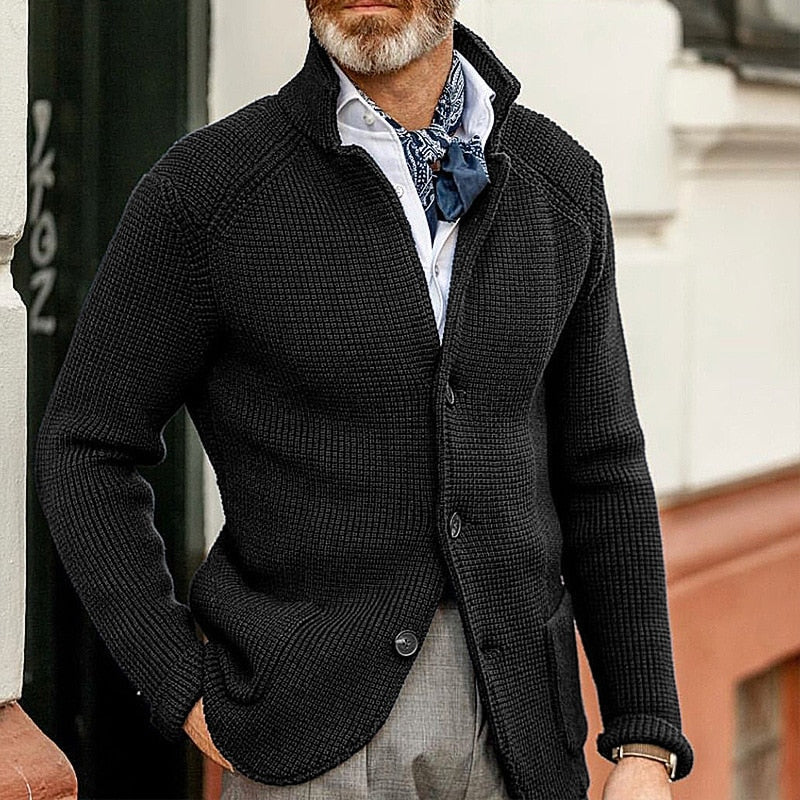 Men's Stand Collar Cardigan in Black