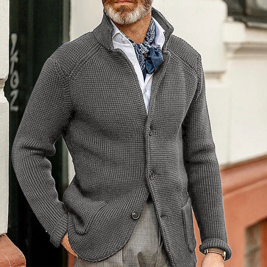 Men's Stand Collar Cardigan in Grey