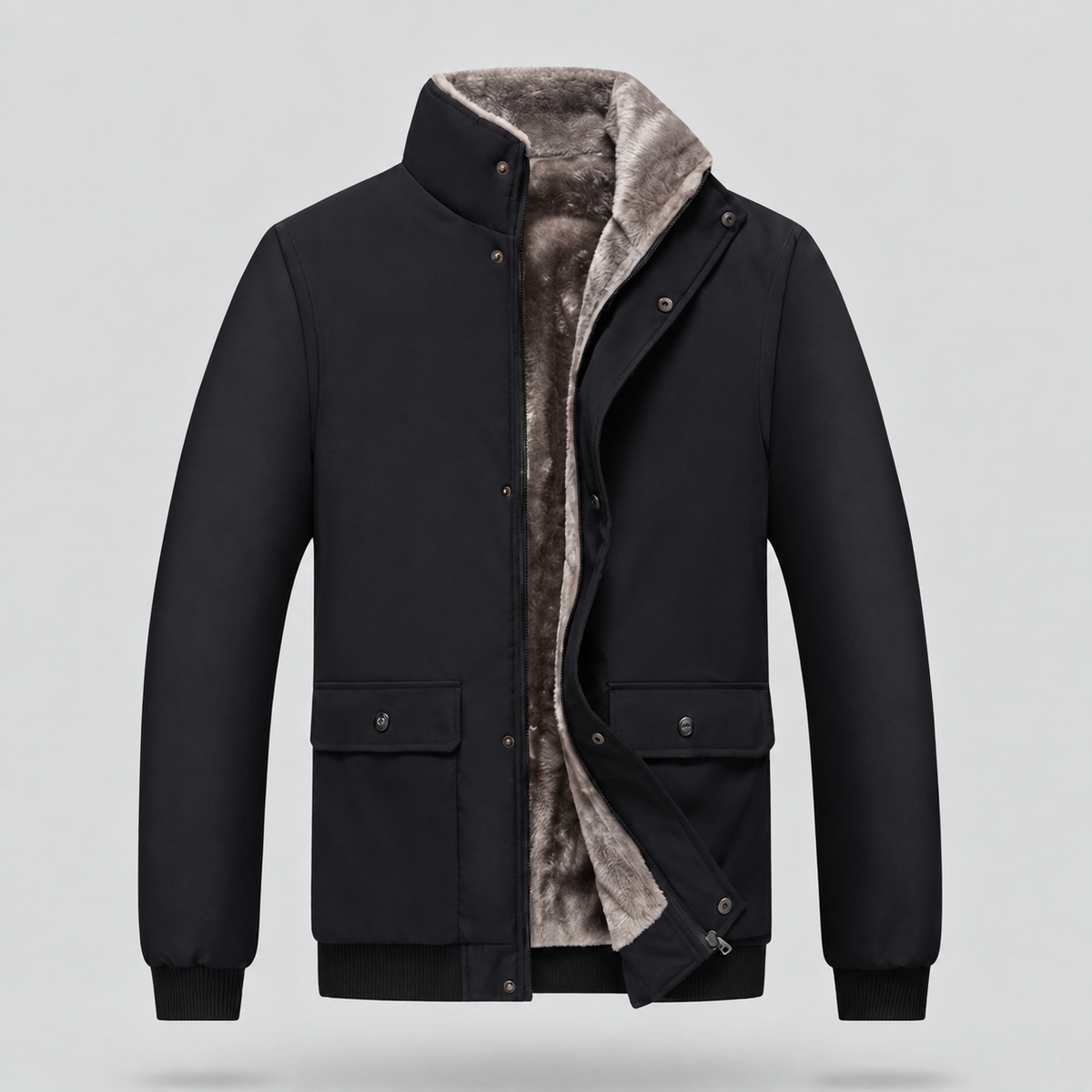 Men's Stand Collar Winter Jacket in Black