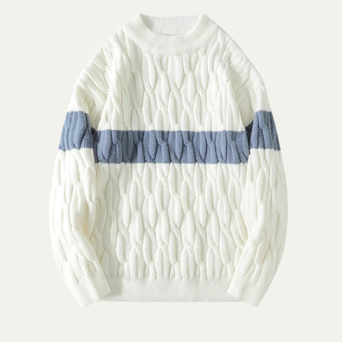 Men's Striped Cable Knit Sweater in White
