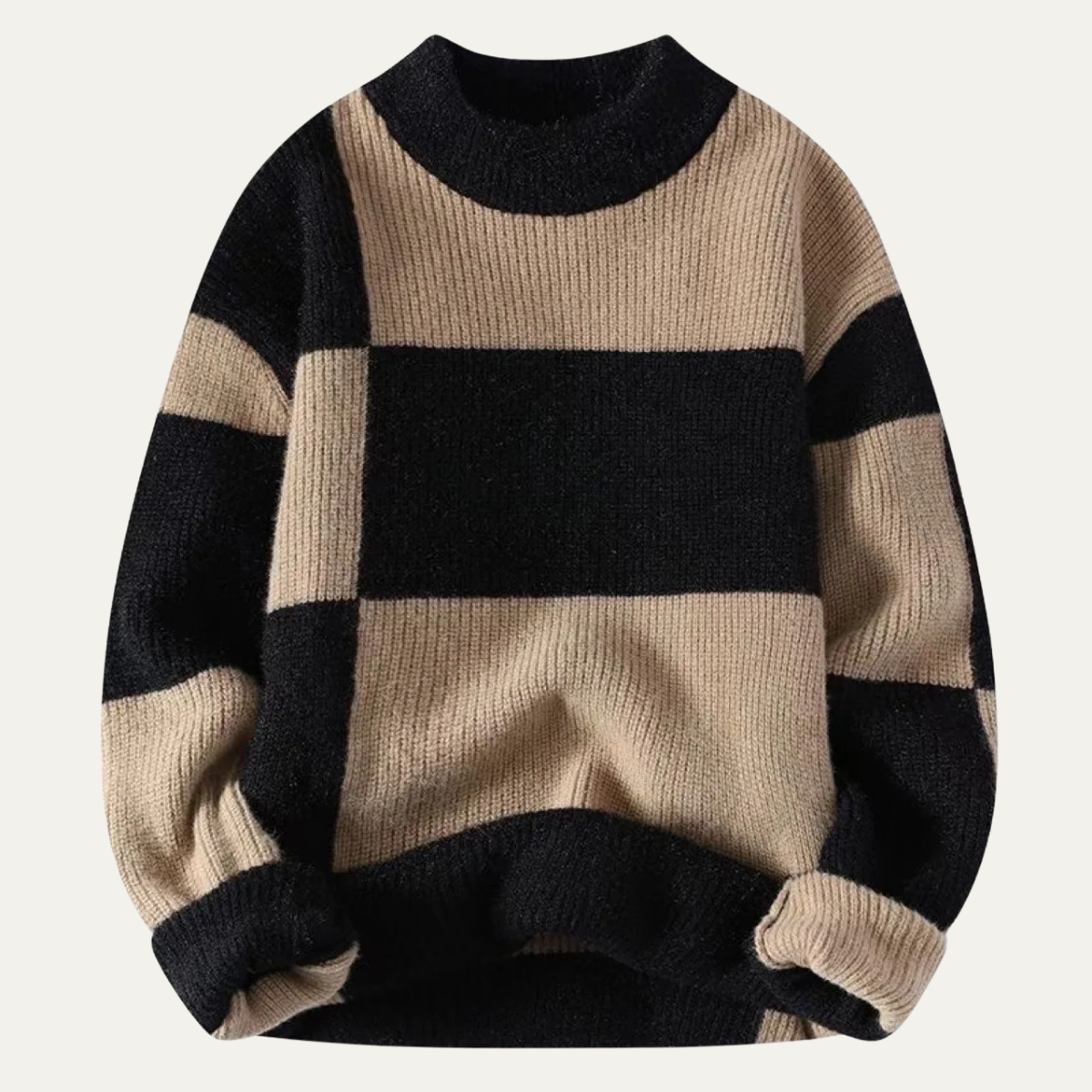 Men's Striped Crew Neck Sweater in Brown