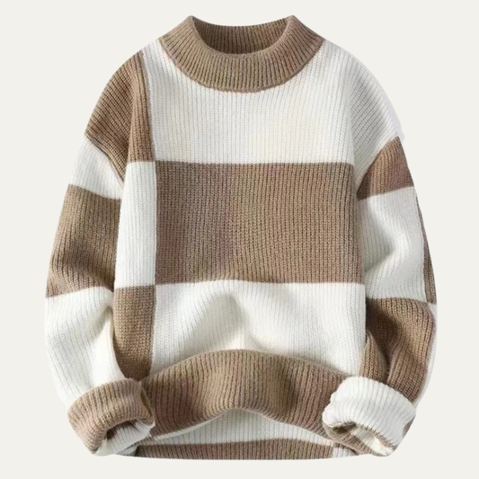 Men's Striped Crew Neck Sweater in Khaki