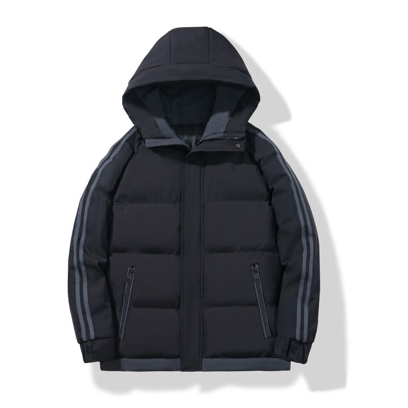 Men's Striped Sleeve Puffer Winter Jacket in Black