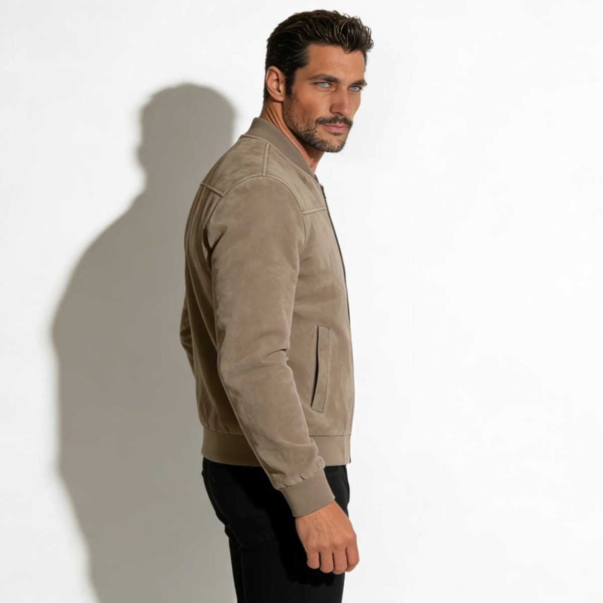 Men's Suede Bomber Jacket with Smart Style