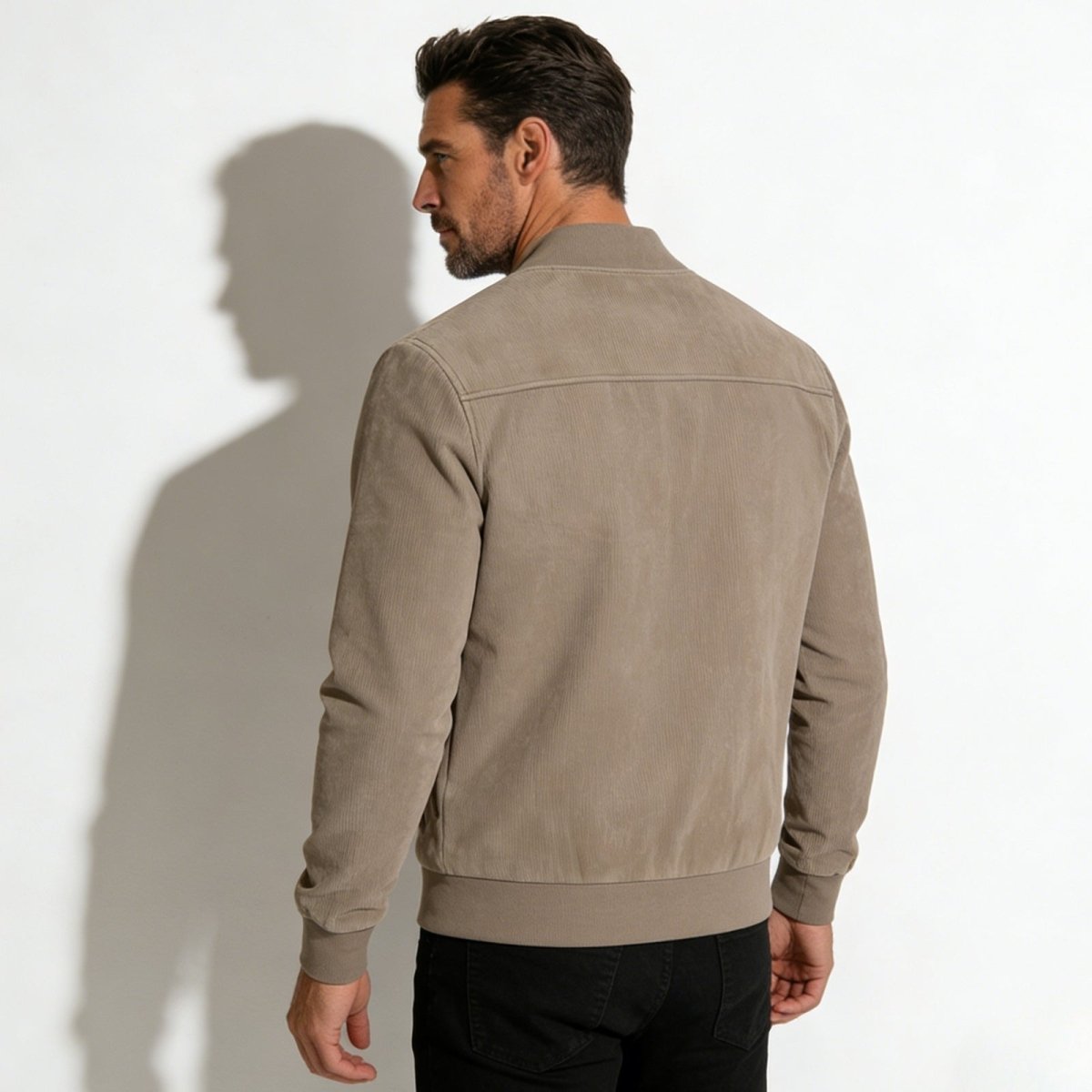 Men's Suede Bomber Jacket with Smart Style