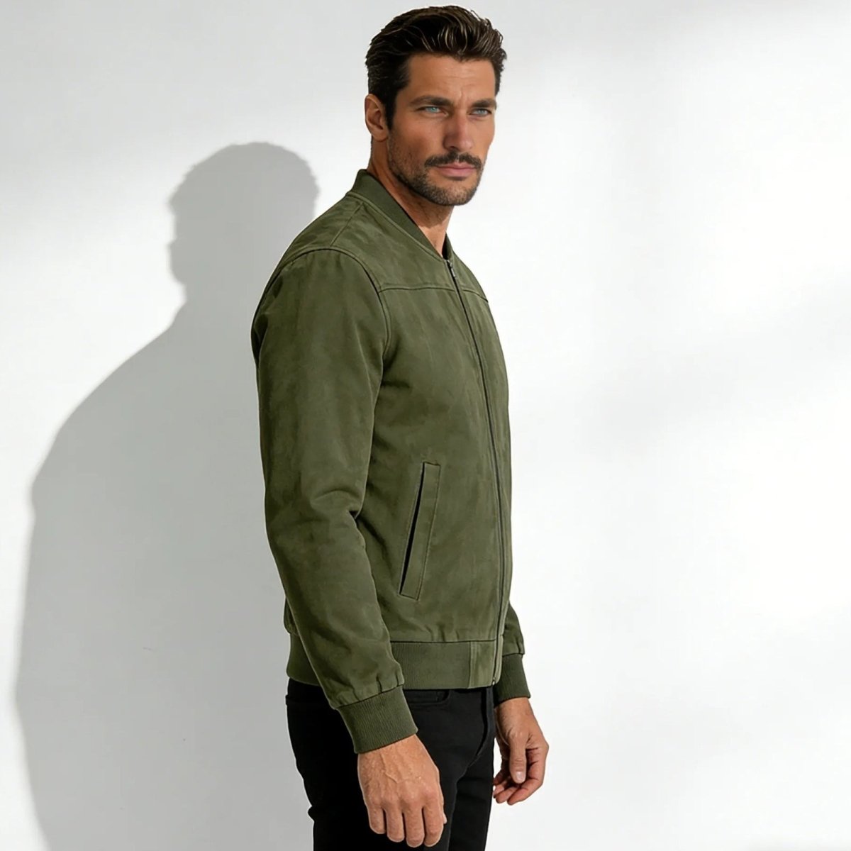 Men's Suede Bomber Jacket with Smart Style