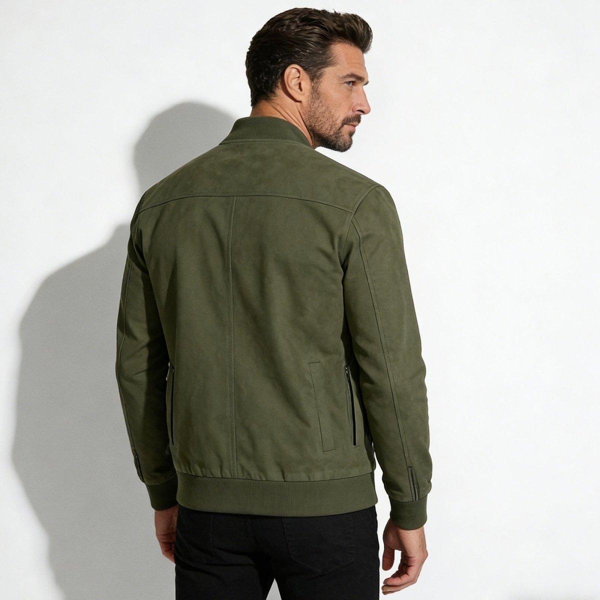 Men's Suede Bomber Jacket with Smart Style