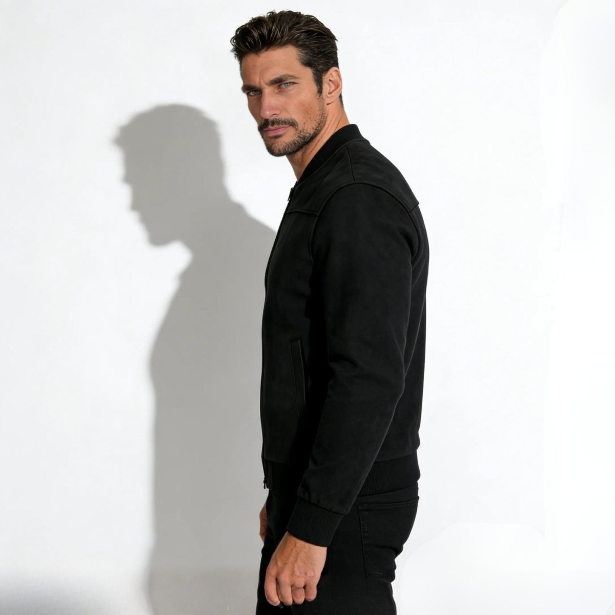 Men's Suede Bomber Jacket with Smart Style