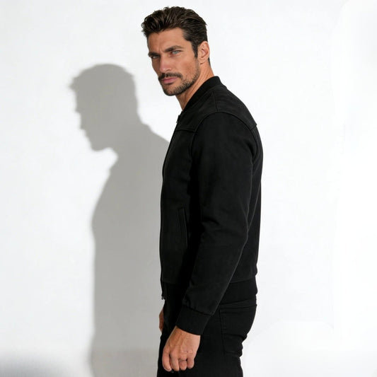 Men's Suede Bomber Jacket with Smart Style