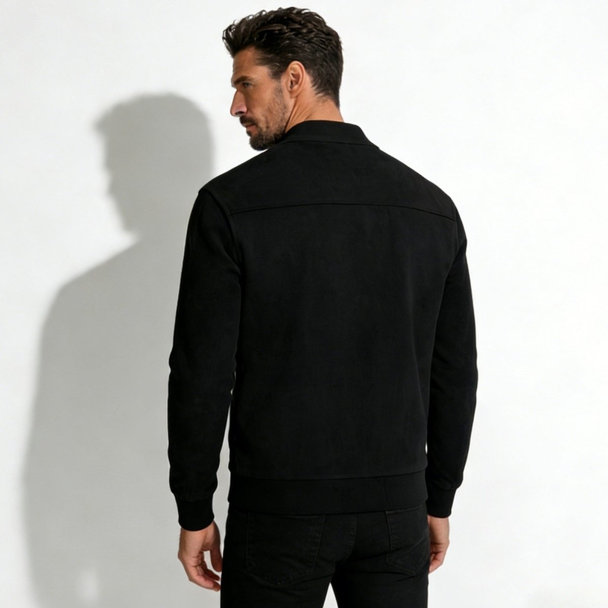 Men's Suede Bomber Jacket with Smart Style