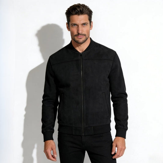 Men's Suede Bomber Jacket with Smart Style